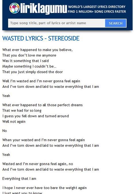 wasted lyrics|wasted song lyrics.